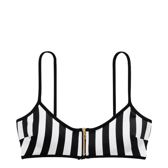 VICTORIA'S SECRET SWIM Iconic Scoop Bikini Top black and white size xs - Picture 1 of 3
